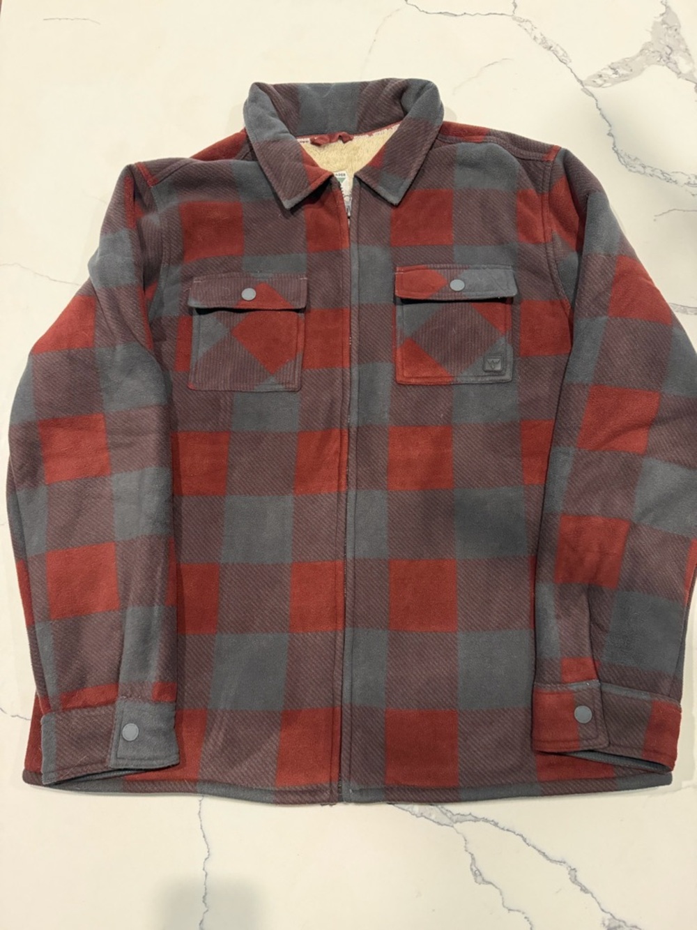 Men's Red & Gray Plaid Lightweight Shirt Jacket
